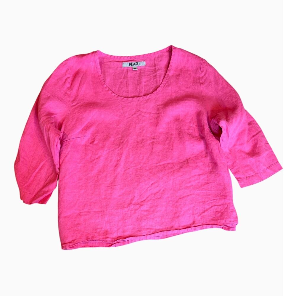 FLAX Women's 100% Linen Side Button Pullover Tunic MEDIUM Top hot pink 
blouse